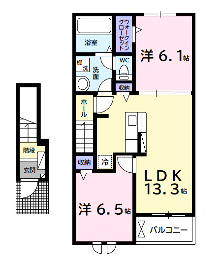 ベリッシモ ソーレ(2LDK/2階)の間取り写真