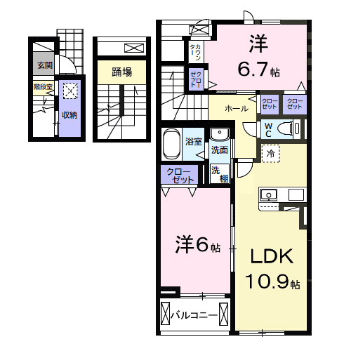 サンリット ヒル(2LDK/3階)の間取り写真