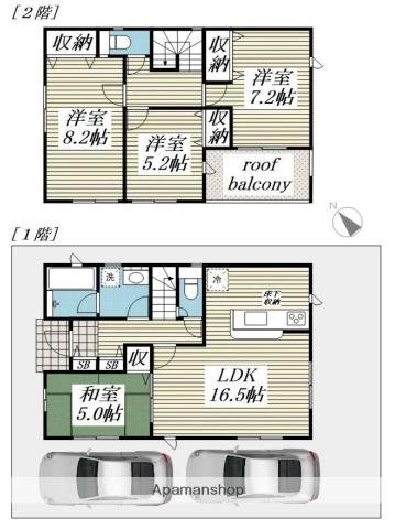 内房線 五井駅 バス乗車時間：13分 西広バス停で下車 徒歩2分 2階建 築2年(4LDK)の間取り写真