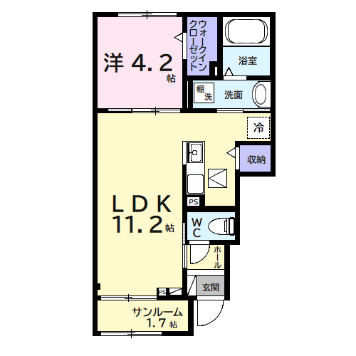 ヒカルサ市原姉ヶ崎サウス(1LDK/1階)の間取り写真