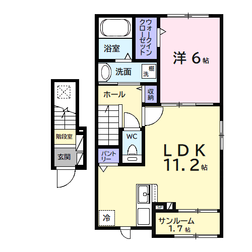 ヒカルサ市原姉ヶ崎ウエスト(1LDK/2階)の間取り写真