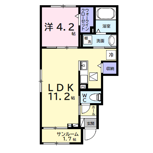 ヒカルサ市原姉ヶ崎ウエスト(1LDK/1階)の間取り写真