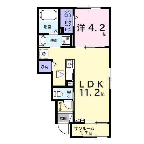 ヒカルサ市原姉ヶ崎ウエスト(1LDK/1階)の間取り写真
