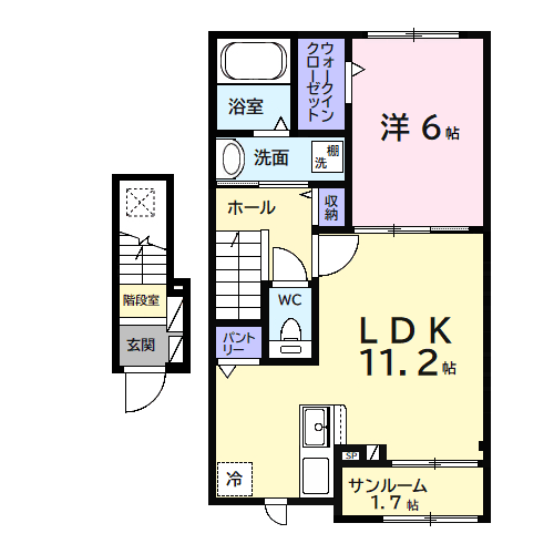 ヒカルサ市原姉ヶ崎ウエスト(1LDK/2階)の間取り写真