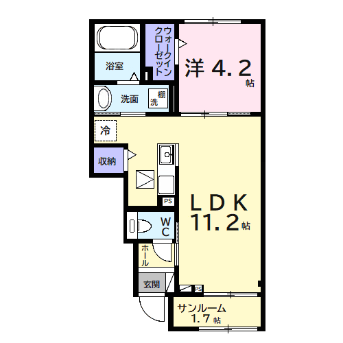 ヒカルサ市原姉ヶ崎ウエスト(1LDK/1階)の間取り写真