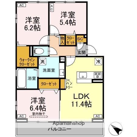 シャイングレイス(3LDK/2階)の間取り写真
