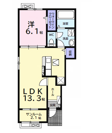 プランドールB(1LDK/1階)の間取り写真