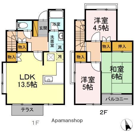 長浦駅前ハイツ C(3LDK/1階)の間取り写真