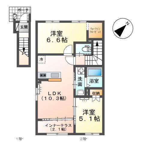 ヴェール(2LDK/2階)の間取り写真