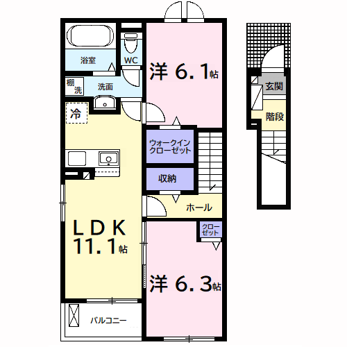長浦駅前1丁目アパート(2LDK/2階)の間取り写真