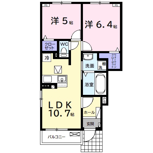 ドリーマーⅠ(2LDK/1階)の間取り写真