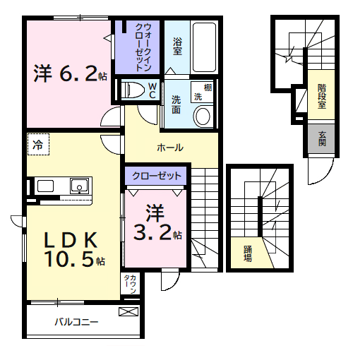 デルーナⅠ(2LDK/3階)の間取り写真