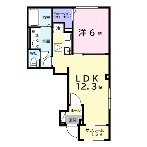 デルーナⅠ(1LDK/1階)の間取り写真