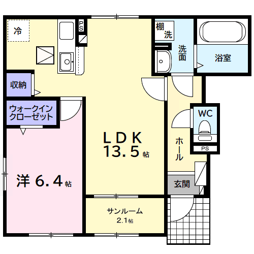 アルタハイムB(1LDK/1階)の間取り写真