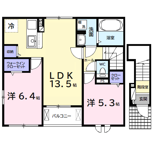 アルタハイムB(2LDK/2階)の間取り写真