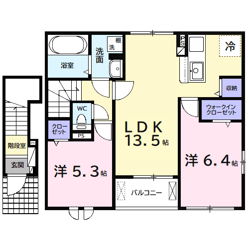アルタハイムB(2LDK/2階)の間取り写真