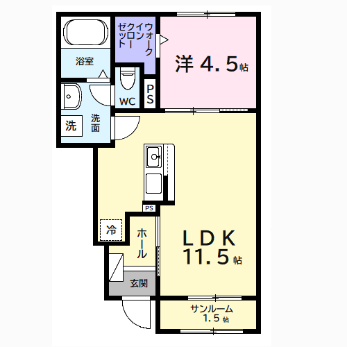 エレガンスロワイエ(1LDK/1階)の間取り写真