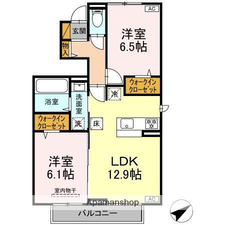 バニュルス Ⅵ(2LDK/1階)の間取り写真
