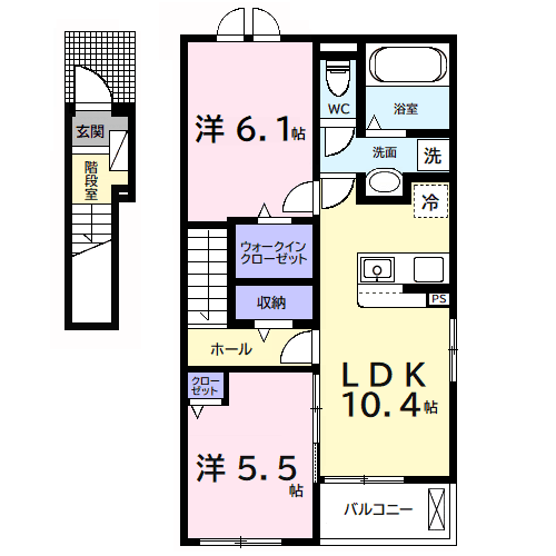 今津朝山アパートⅠ(2LDK/2階)の間取り写真