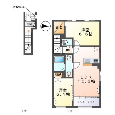 市原市青柳アパート(2LDK/2階)の間取り写真