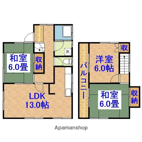 小湊鐵道 光風台駅(千葉) 徒歩22分 2階建 築48年(3LDK)の間取り写真