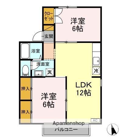 ビュークレスト(2LDK/2階)の間取り写真
