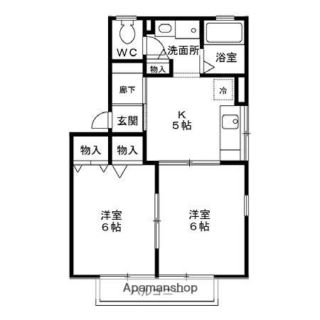 ハイカムールおゆみ野(2K/2階)の間取り写真