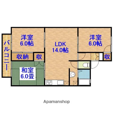 ミヨシコーポB棟(3LDK/1階)の間取り写真