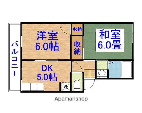 ライトコート(2DK/1階)の間取り写真