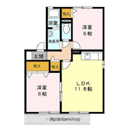 ブルンネンパークC(2LDK/2階)の間取り写真