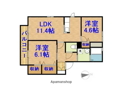 第一ローズハイムA(2LDK/2階)の間取り写真