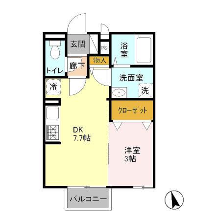 ルーチェおゆみ野(1DK/1階)の間取り写真