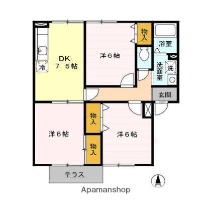 パセオみずほ台ⅡB(3DK/1階)の間取り写真