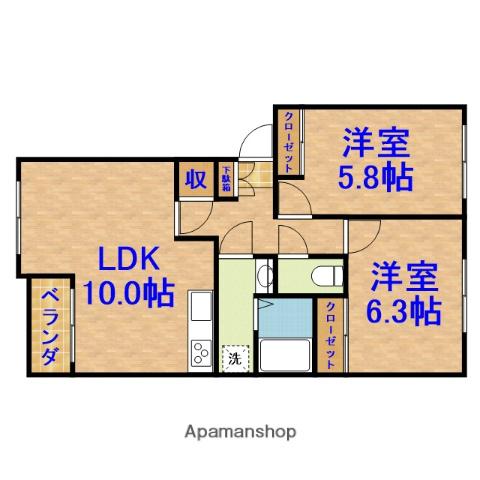 エスポアメゾンA(2LDK/2階)の間取り写真