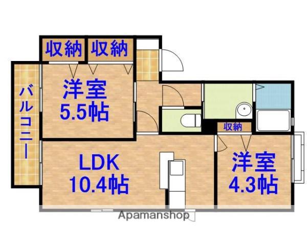 イーストヴィラNJ(2LDK/2階)の間取り写真