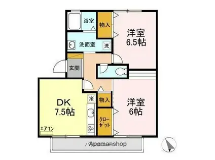 コスモパークC(2DK/1階)の間取り写真