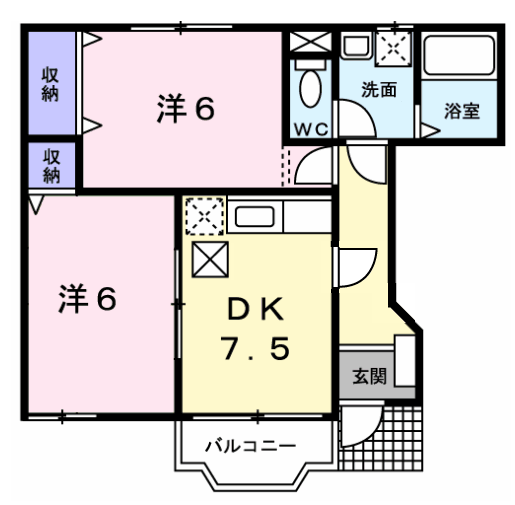 カフリーィエC(2DK/1階)の間取り写真