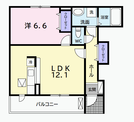 カーサグラード(1LDK/1階)の間取り写真