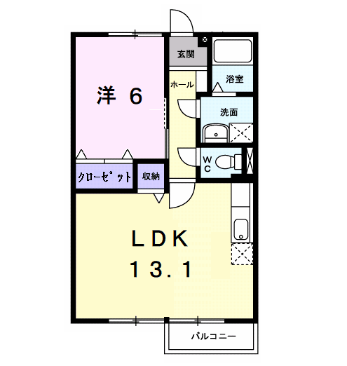 カンパーニュ壱番館(1LDK/2階)の間取り写真