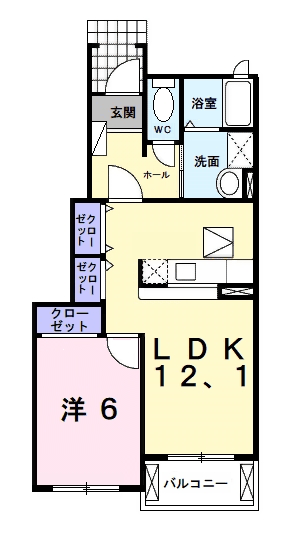 カーサプラシードB(1LDK/1階)の間取り写真