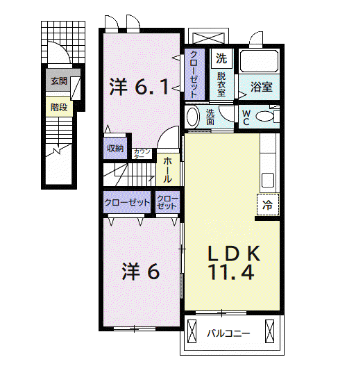 エーデル ミナミ 2(2LDK/2階)の間取り写真