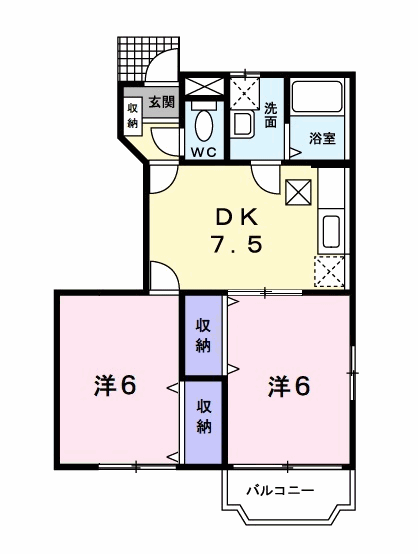 クイーンパレス(2DK/1階)の間取り写真