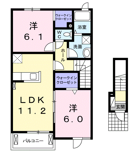 ウィスティリアⅡ(2LDK/2階)の間取り写真