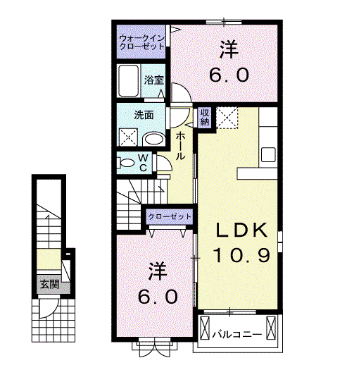 ベルプロムナードⅢ(2LDK/2階)の間取り写真