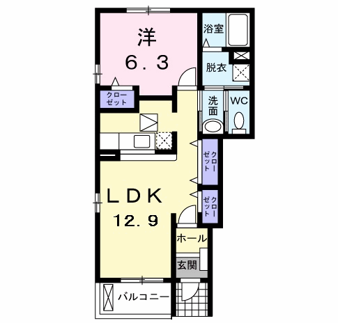 アヴニール ⅩⅢ(1LDK/1階)の間取り写真