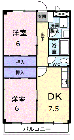 シアトリカルみずほ台3(2DK/4階)の間取り写真