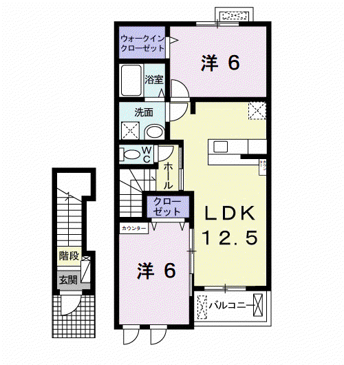 リーブル プラースⅡ(2LDK/2階)の間取り写真