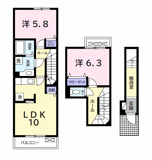 サンヴェール茂原D(2LDK/2階)の間取り写真