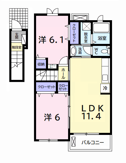 グローリーヒルズA(2LDK/2階)の間取り写真