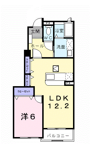 ドゥ・プリムローズ(1LDK/1階)の間取り写真